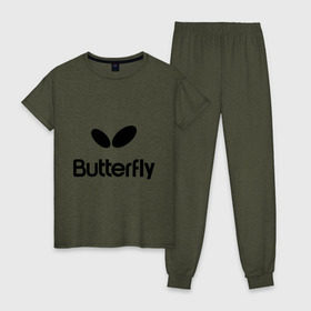Женская пижама хлопок с принтом Butterfly в Екатеринбурге, 100% хлопок | брюки и футболка прямого кроя, без карманов, на брюках мягкая резинка на поясе и по низу штанин | buterfly | батерфляй | настольный теннис | ракетка | теннис | теннисный корт