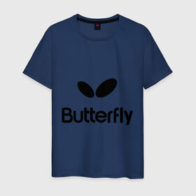 Мужская футболка хлопок с принтом Butterfly в Екатеринбурге, 100% хлопок | прямой крой, круглый вырез горловины, длина до линии бедер, слегка спущенное плечо. | buterfly | батерфляй | настольный теннис | ракетка | теннис | теннисный корт