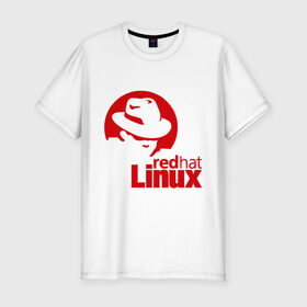 Мужская футболка премиум с принтом Linux - Redhart в Екатеринбурге, 92% хлопок, 8% лайкра | приталенный силуэт, круглый вырез ворота, длина до линии бедра, короткий рукав | linux | redhart | админу | дистрибутив | красная шляпа | линукс