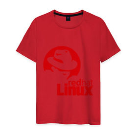 Мужская футболка хлопок с принтом Linux - Redhart в Екатеринбурге, 100% хлопок | прямой крой, круглый вырез горловины, длина до линии бедер, слегка спущенное плечо. | linux | redhart | админу | дистрибутив | красная шляпа | линукс