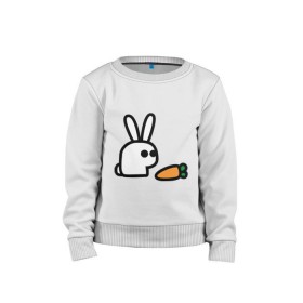 Детский свитшот хлопок с принтом Заяц и моркоФка в Екатеринбурге, 100% хлопок | круглый вырез горловины, эластичные манжеты, пояс и воротник | Тематика изображения на принте: животные | зайка | зайчишка | зайчонок | заяц | кролик | морковка