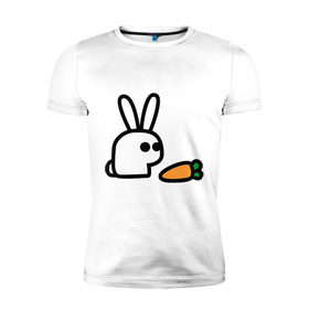 Мужская футболка премиум с принтом Заяц и моркоФка в Екатеринбурге, 92% хлопок, 8% лайкра | приталенный силуэт, круглый вырез ворота, длина до линии бедра, короткий рукав | животные | зайка | зайчишка | зайчонок | заяц | кролик | морковка