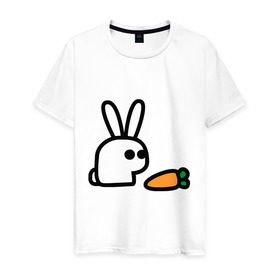 Мужская футболка хлопок с принтом Заяц и моркоФка в Екатеринбурге, 100% хлопок | прямой крой, круглый вырез горловины, длина до линии бедер, слегка спущенное плечо. | животные | зайка | зайчишка | зайчонок | заяц | кролик | морковка