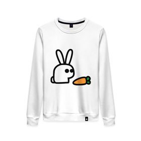 Женский свитшот хлопок с принтом Заяц и моркоФка в Екатеринбурге, 100% хлопок | прямой крой, круглый вырез, на манжетах и по низу широкая трикотажная резинка  | животные | зайка | зайчишка | зайчонок | заяц | кролик | морковка