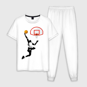 Мужская пижама хлопок с принтом Баскетбол в Екатеринбурге, 100% хлопок | брюки и футболка прямого кроя, без карманов, на брюках мягкая резинка на поясе и по низу штанин
 | basket | basketball | баскетболист | баскетбольное кольцо | бросок