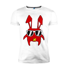 Мужская футболка премиум с принтом disco bunny в Екатеринбурге, 92% хлопок, 8% лайкра | приталенный силуэт, круглый вырез ворота, длина до линии бедра, короткий рукав | Тематика изображения на принте: bunny | minimal | заяц | минимал | очки