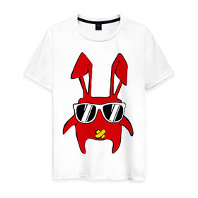 Мужская футболка хлопок с принтом disco bunny в Екатеринбурге, 100% хлопок | прямой крой, круглый вырез горловины, длина до линии бедер, слегка спущенное плечо. | bunny | minimal | заяц | минимал | очки