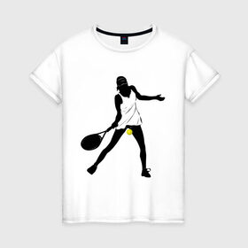 Женская футболка хлопок с принтом Теннисистка в Екатеринбурге, 100% хлопок | прямой крой, круглый вырез горловины, длина до линии бедер, слегка спущенное плечо | tennis | ракетка | тенис | теннис | теннисистка | теннисный корт