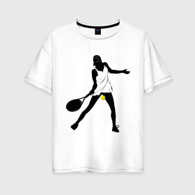 Женская футболка хлопок Oversize с принтом Теннисистка в Екатеринбурге, 100% хлопок | свободный крой, круглый ворот, спущенный рукав, длина до линии бедер
 | tennis | ракетка | тенис | теннис | теннисистка | теннисный корт