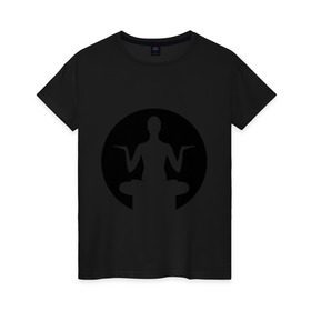 Женская футболка хлопок с принтом Йога в Екатеринбурге, 100% хлопок | прямой крой, круглый вырез горловины, длина до линии бедер, слегка спущенное плечо | 