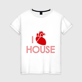 Женская футболка хлопок с принтом Я люблю хауса (2) в Екатеринбурге, 100% хлопок | прямой крой, круглый вырез горловины, длина до линии бедер, слегка спущенное плечо | 