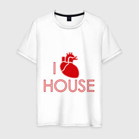 Мужская футболка хлопок с принтом Я люблю хауса (2) в Екатеринбурге, 100% хлопок | прямой крой, круглый вырез горловины, длина до линии бедер, слегка спущенное плечо. | 