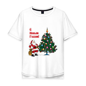 Мужская футболка хлопок Oversize с принтом Ded Moroz в Екатеринбурге, 100% хлопок | свободный крой, круглый ворот, “спинка” длиннее передней части | 2012 | new year | дед | дед мороз | елка | елочка | нг | новый 2012 | новый год | подарки | санта | санта клаус