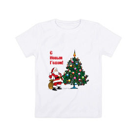 Детская футболка хлопок с принтом Ded Moroz в Екатеринбурге, 100% хлопок | круглый вырез горловины, полуприлегающий силуэт, длина до линии бедер | 2012 | new year | дед | дед мороз | елка | елочка | нг | новый 2012 | новый год | подарки | санта | санта клаус