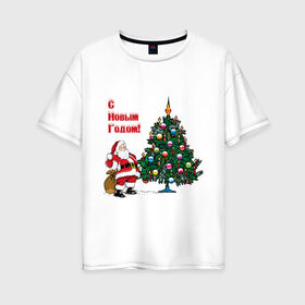 Женская футболка хлопок Oversize с принтом Ded Moroz в Екатеринбурге, 100% хлопок | свободный крой, круглый ворот, спущенный рукав, длина до линии бедер
 | 2012 | new year | дед | дед мороз | елка | елочка | нг | новый 2012 | новый год | подарки | санта | санта клаус