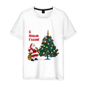 Мужская футболка хлопок с принтом Ded Moroz в Екатеринбурге, 100% хлопок | прямой крой, круглый вырез горловины, длина до линии бедер, слегка спущенное плечо. | 2012 | new year | дед | дед мороз | елка | елочка | нг | новый 2012 | новый год | подарки | санта | санта клаус