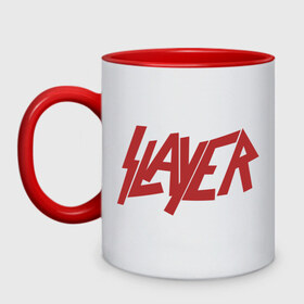 Кружка двухцветная с принтом Slayer в Екатеринбурге, керамика | объем — 330 мл, диаметр — 80 мм. Цветная ручка и кайма сверху, в некоторых цветах — вся внутренняя часть | metal | rock | slayer | метал | металл | рок | рок группа | рок группы