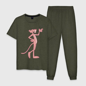 Мужская пижама хлопок с принтом PinkPanther в Екатеринбурге, 100% хлопок | брюки и футболка прямого кроя, без карманов, на брюках мягкая резинка на поясе и по низу штанин
 | pink panther | розовая пантера