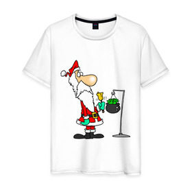 Мужская футболка хлопок с принтом Дед Мороз (6) в Екатеринбурге, 100% хлопок | прямой крой, круглый вырез горловины, длина до линии бедер, слегка спущенное плечо. | 