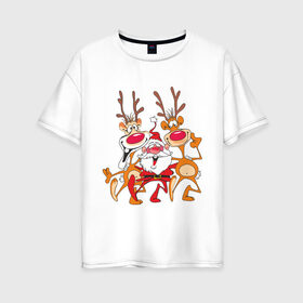 Женская футболка хлопок Oversize с принтом Дед Мороз (8) в Екатеринбурге, 100% хлопок | свободный крой, круглый ворот, спущенный рукав, длина до линии бедер
 | 2012 | new year | дед мороз | мороз | нг | новый 2012 | новый год | олень | санта | санта клаус