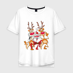 Мужская футболка хлопок Oversize с принтом Дед Мороз (8) в Екатеринбурге, 100% хлопок | свободный крой, круглый ворот, “спинка” длиннее передней части | 2012 | new year | дед мороз | мороз | нг | новый 2012 | новый год | олень | санта | санта клаус
