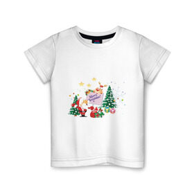 Детская футболка хлопок с принтом Merry Christmas в Екатеринбурге, 100% хлопок | круглый вырез горловины, полуприлегающий силуэт, длина до линии бедер | 2012 | new year | дед мороз | елка | елочка | нг | новогодний | новый 2012 | новый год | олень | подарки | санта | санта клаус | снеговик
