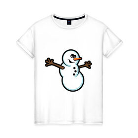 Женская футболка хлопок с принтом Snowman в Екатеринбурге, 100% хлопок | прямой крой, круглый вырез горловины, длина до линии бедер, слегка спущенное плечо | 