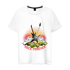 Мужская футболка хлопок с принтом Rock Forever в Екатеринбурге, 100% хлопок | прямой крой, круглый вырез горловины, длина до линии бедер, слегка спущенное плечо. | гитара | эквалайзер