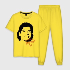 Мужская пижама хлопок с принтом Diego Maradona в Екатеринбурге, 100% хлопок | брюки и футболка прямого кроя, без карманов, на брюках мягкая резинка на поясе и по низу штанин
 | Тематика изображения на принте: diego maradona | footballplayer | аргентина | диего марадона | сборная аргентины