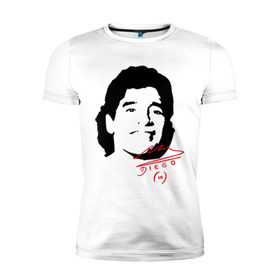 Мужская футболка премиум с принтом Diego Maradona в Екатеринбурге, 92% хлопок, 8% лайкра | приталенный силуэт, круглый вырез ворота, длина до линии бедра, короткий рукав | Тематика изображения на принте: diego maradona | footballplayer | аргентина | диего марадона | сборная аргентины