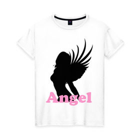 Женская футболка хлопок с принтом Девушка ангел в Екатеринбурге, 100% хлопок | прямой крой, круглый вырез горловины, длина до линии бедер, слегка спущенное плечо | angel | wings | крылья