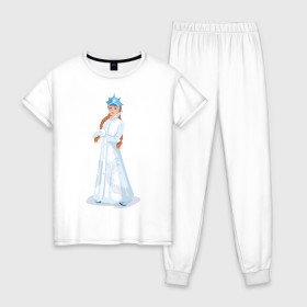 Женская пижама хлопок с принтом Снегурочка с кокардой в Екатеринбурге, 100% хлопок | брюки и футболка прямого кроя, без карманов, на брюках мягкая резинка на поясе и по низу штанин | нг | новый год | снегурка | снегурочка