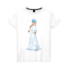 Женская футболка хлопок с принтом Снегурочка с кокардой в Екатеринбурге, 100% хлопок | прямой крой, круглый вырез горловины, длина до линии бедер, слегка спущенное плечо | Тематика изображения на принте: нг | новый год | снегурка | снегурочка