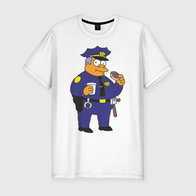 Мужская футболка премиум с принтом Chief Clancy Wiggum в Екатеринбурге, 92% хлопок, 8% лайкра | приталенный силуэт, круглый вырез ворота, длина до линии бедра, короткий рукав | simpsons | симпсоны | симсоны