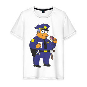 Мужская футболка хлопок с принтом Chief Clancy Wiggum в Екатеринбурге, 100% хлопок | прямой крой, круглый вырез горловины, длина до линии бедер, слегка спущенное плечо. | simpsons | симпсоны | симсоны