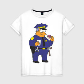 Женская футболка хлопок с принтом Chief Clancy Wiggum в Екатеринбурге, 100% хлопок | прямой крой, круглый вырез горловины, длина до линии бедер, слегка спущенное плечо | simpsons | симпсоны | симсоны