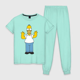 Женская пижама хлопок с принтом Homer Simpson в Екатеринбурге, 100% хлопок | брюки и футболка прямого кроя, без карманов, на брюках мягкая резинка на поясе и по низу штанин | 