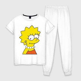 Женская пижама хлопок с принтом Lisa Simpson в Екатеринбурге, 100% хлопок | брюки и футболка прямого кроя, без карманов, на брюках мягкая резинка на поясе и по низу штанин | simpsons | лиза симпсон | симпсоны | симсоны