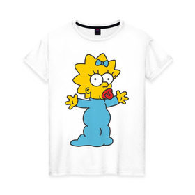 Женская футболка хлопок с принтом Maggie Simpson в Екатеринбурге, 100% хлопок | прямой крой, круглый вырез горловины, длина до линии бедер, слегка спущенное плечо | гомер