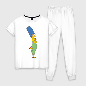 Женская пижама хлопок с принтом Marge Simpson в Екатеринбурге, 100% хлопок | брюки и футболка прямого кроя, без карманов, на брюках мягкая резинка на поясе и по низу штанин | simpsons | симпсоны | симсоны