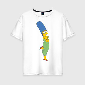 Женская футболка хлопок Oversize с принтом Marge Simpson в Екатеринбурге, 100% хлопок | свободный крой, круглый ворот, спущенный рукав, длина до линии бедер
 | simpsons | симпсоны | симсоны