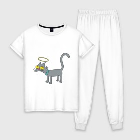 Женская пижама хлопок с принтом Snowball (1) в Екатеринбурге, 100% хлопок | брюки и футболка прямого кроя, без карманов, на брюках мягкая резинка на поясе и по низу штанин | simpsons | симпсоны | симсоны