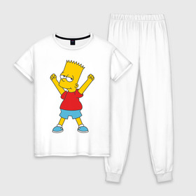 Женская пижама хлопок с принтом Bart Simpson (2) в Екатеринбурге, 100% хлопок | брюки и футболка прямого кроя, без карманов, на брюках мягкая резинка на поясе и по низу штанин | simpsons | барт | барт симпсон | симсоны | симспоны