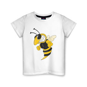 Детская футболка хлопок с принтом Пчела в Екатеринбурге, 100% хлопок | круглый вырез горловины, полуприлегающий силуэт, длина до линии бедер | Тематика изображения на принте: пчела