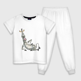 Детская пижама хлопок с принтом Мадагаскар (4) в Екатеринбурге, 100% хлопок |  брюки и футболка прямого кроя, без карманов, на брюках мягкая резинка на поясе и по низу штанин
 | Тематика изображения на принте: madagascar | зебра | мадагаскар