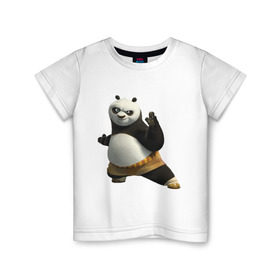 Детская футболка хлопок с принтом Кунг фу Панда (2) в Екатеринбурге, 100% хлопок | круглый вырез горловины, полуприлегающий силуэт, длина до линии бедер | Тематика изображения на принте: панда