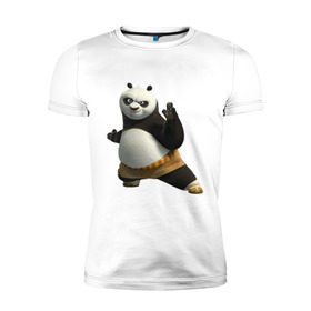 Мужская футболка премиум с принтом Кунг фу Панда (2) в Екатеринбурге, 92% хлопок, 8% лайкра | приталенный силуэт, круглый вырез ворота, длина до линии бедра, короткий рукав | Тематика изображения на принте: панда