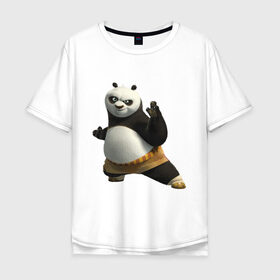 Мужская футболка хлопок Oversize с принтом Кунг фу Панда (2) в Екатеринбурге, 100% хлопок | свободный крой, круглый ворот, “спинка” длиннее передней части | Тематика изображения на принте: панда