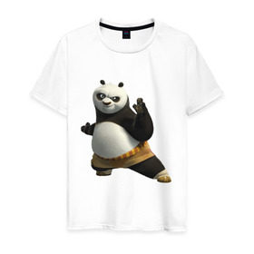 Мужская футболка хлопок с принтом Кунг фу Панда (2) в Екатеринбурге, 100% хлопок | прямой крой, круглый вырез горловины, длина до линии бедер, слегка спущенное плечо. | Тематика изображения на принте: панда