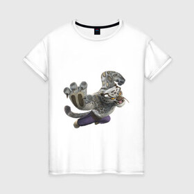 Женская футболка хлопок с принтом Кунг фу Панда (4) в Екатеринбурге, 100% хлопок | прямой крой, круглый вырез горловины, длина до линии бедер, слегка спущенное плечо | kung fu panda | panda | кунг фу | кунг фу панда
